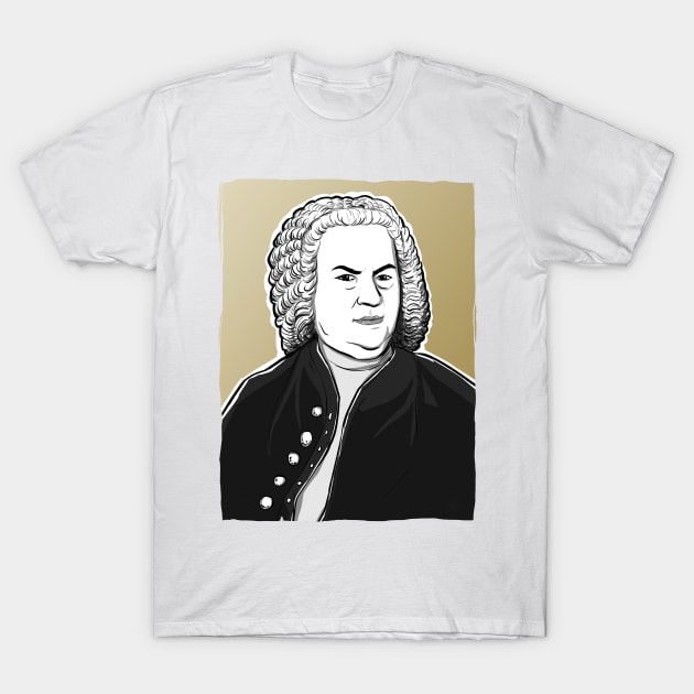 Johann Sebastian Bach in black, white and gold T-Shirt by Bach4you